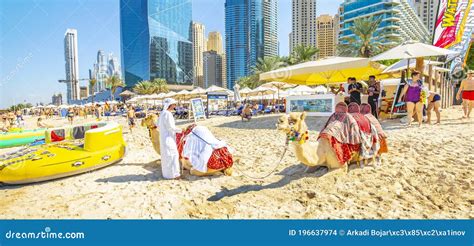 Marina Beach and Dubai City Skyline, UAE Editorial Stock Image - Image of colorful, beach: 196637974