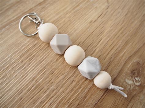 Keychain, Silicone Beaded Keychain, Silicone Keychain, Sand and Gray Marble, Blue and Gray ...