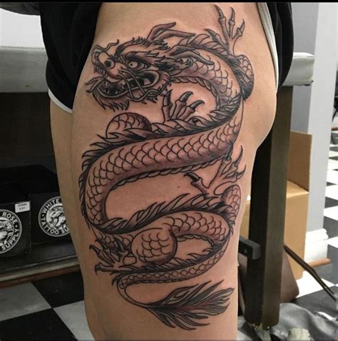 Japanese Dragon Thigh Tattoo - Draw easy