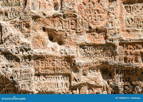 Old Inscriptions In The Gautmanis Cave Located On The Gauja River In ...