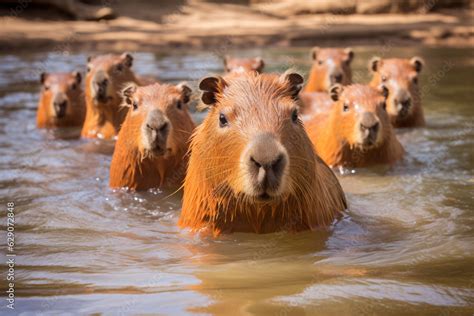 Group of baby Capybaras on a river bank, Exploring Capybara Habitats ...