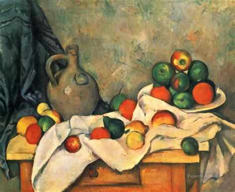 Curtain Jug and Fruit Paul Cezanne Impressionism still life Painting in ...