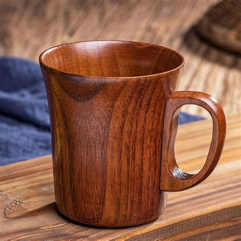 280ml Handmade Wooden Coffee Mug Tea Cup With Handle Wood Retro Beer ...