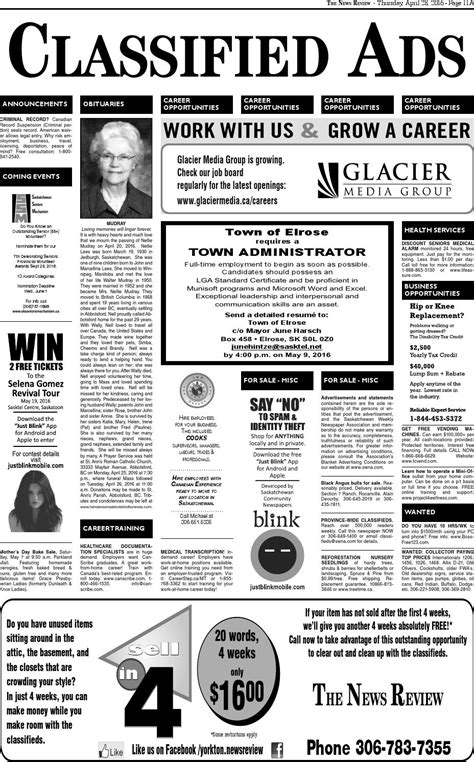 Current Classifieds April 28, 2016 by Yorkton News Review Archive - Issuu