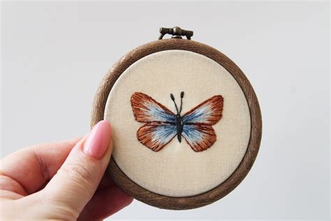 Botanical Embroidery Hoop Art. Embroidered Butterfly. Modern | Etsy