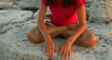 Girl Training Yoga Lotus Barefoot on a Stones Background Stock Photo - Image of stones, view ...