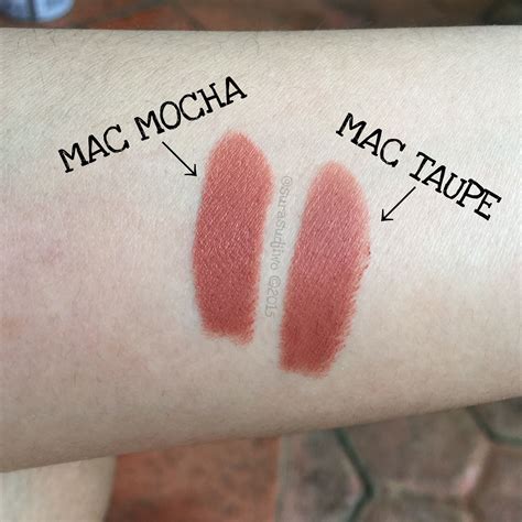 MAC Mocha (satin) vs MAC Taupe (matte) lipstick. Mocha is more peachy ...