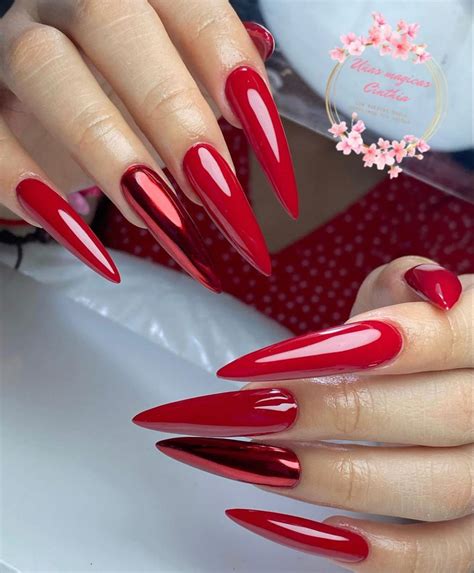 Ombre Chrome Nails, Red Stiletto Nails, Classy Acrylic Nails, Bling Acrylic Nails, Long Red ...