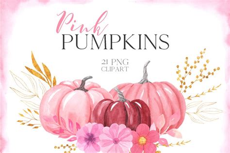 Watercolor Pink Pumpkins Clipart (879090)