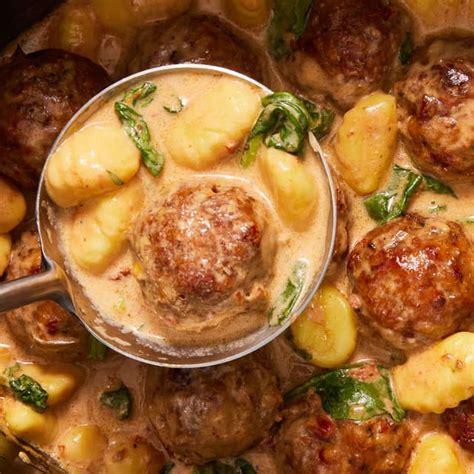 Slow Cooker Tuscan Chicken Meatballs with Gnocchi | Punchfork