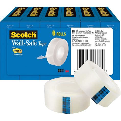 Scotch, MMM813S6, Scotch Wall-Safe Tape, 6 / Pack, Translucent - Walmart.com - Walmart.com