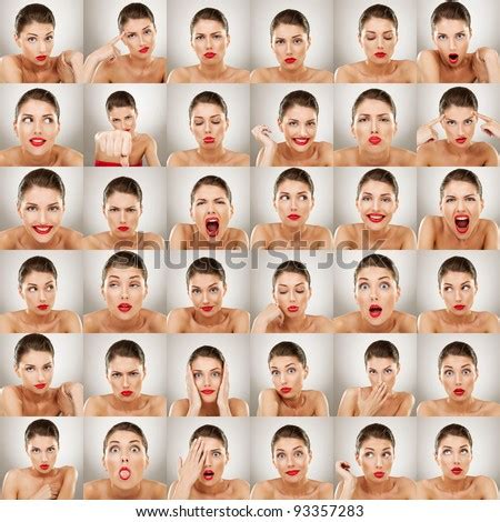 Young Woman Face Expressions Composite Isolated Stock Photo 93357283 ...