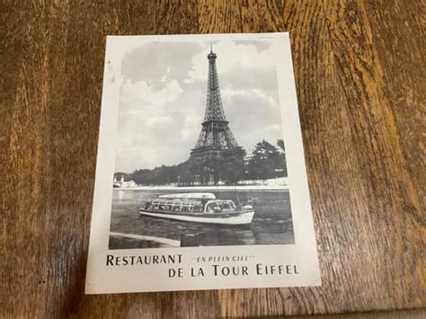 RESTAURANT DE LA Tour Eiffel Menu Eiffel Tower Paris France Vintage 1950's 1960s $49.99 - PicClick