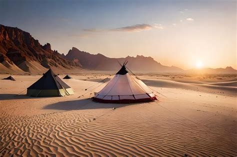 Premium AI Image | camping on the sand dunes at sunset