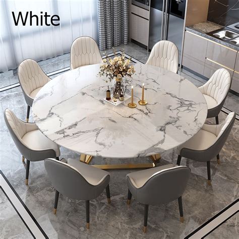 Black Modern Round Marble Dining Table with Stainless Steel Base | Modern round marble dining ...