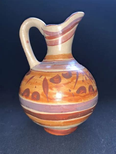 MEXICAN POTTERY PITCHER Clay Hand Crafted Painted Earth Tones Vintage 7 ...