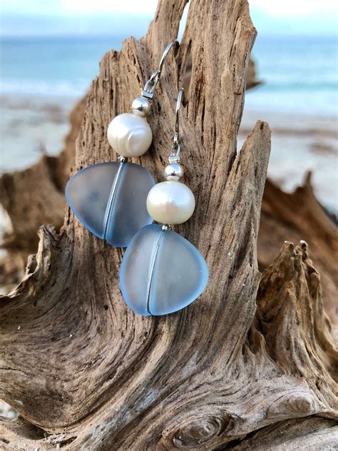 Sea Glass Earrings Blue Sea Glass Earrings Beach Glass - Etsy