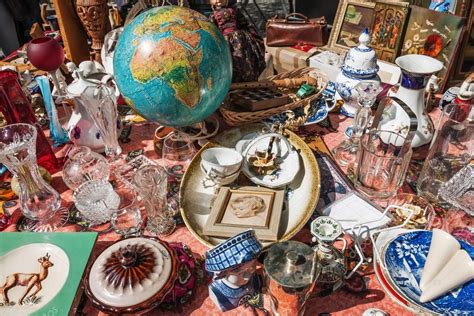 Bric a brac and antiques for sale at Aachen flea market — Stock Photo ...