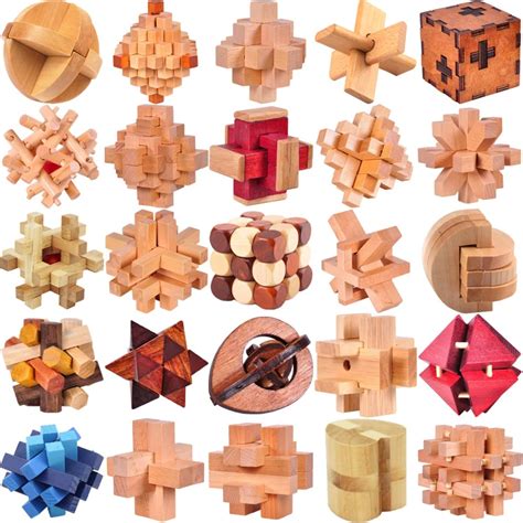 Classic IQ Wooden Puzzle Mind Brain Teasers Burr Puzzles Game Toys for ...