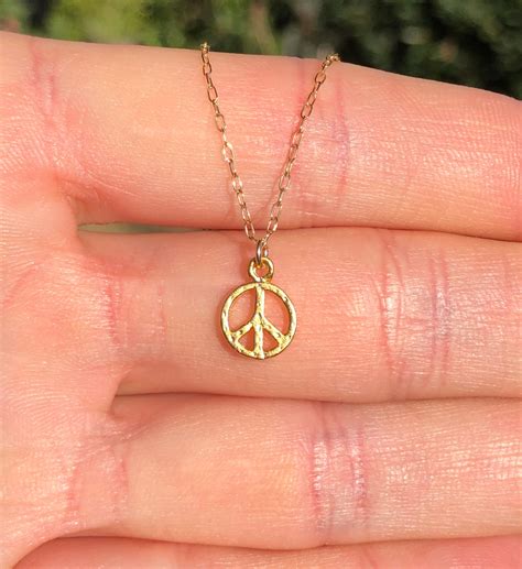 Peace sign necklace, dainty gold peace symbol jewelry, best friends gift, layering necklace, 14k ...