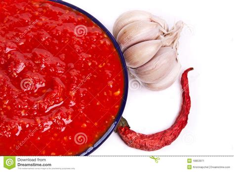 Red Tomato Sauce with Garlic and Pepper Stock Image - Image of spicy, tomato: 18853971