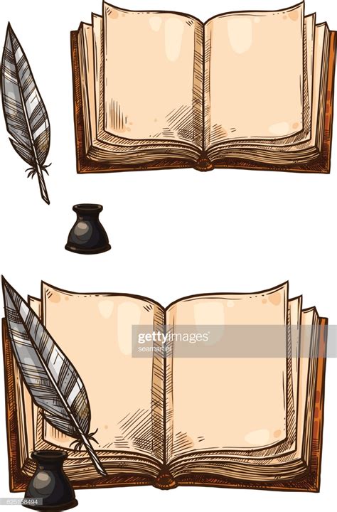 Old books with ink quill feather pen and inkwell vector isolated – Artofit