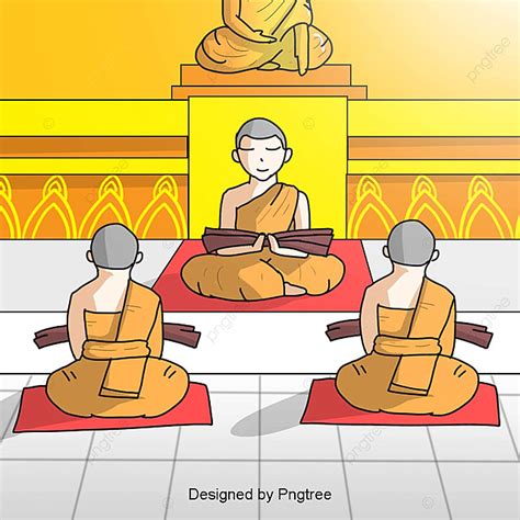 Monk Meditating Vector Art PNG, Thai Monks Meditation Chanting Elements ...