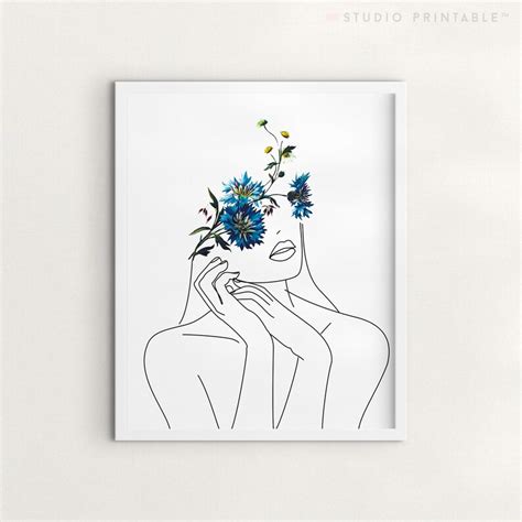 Line Art Print Line Art Woman Head of Flowers Blossoming - Etsy