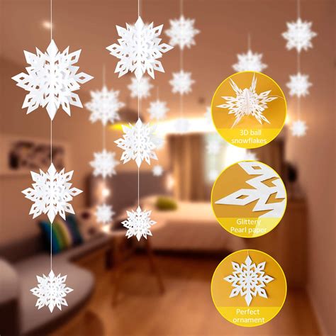 Coolmade 12 PCS 3D Glittery Paper Snowflakes, White Christmas/Xmas Decor for Window, Tree ...