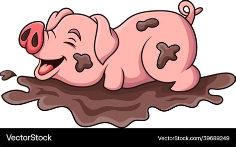 Cartoon funny pig in the mud Royalty Free Vector Image