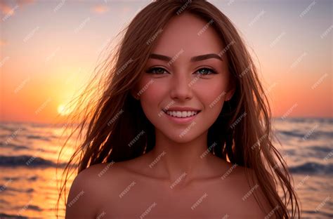 Premium Photo | Naked woman on background of seascape Portrait of young female smiling on ...