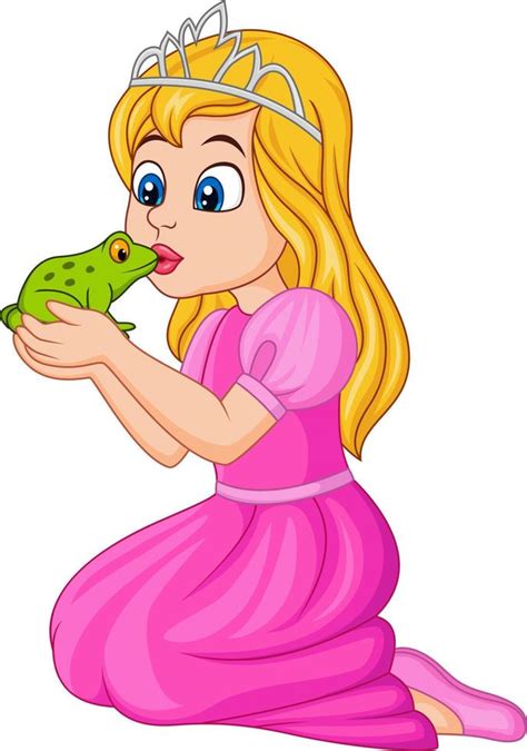 Cartoon princess kissing a green frog 8733774 Vector Art at Vecteezy