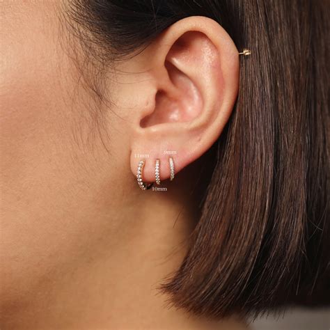 Diamond Huggie Earrings / 11mm Diamond Hoop Earrings / Diamond Hoop Earrings / Diamond Earrings ...