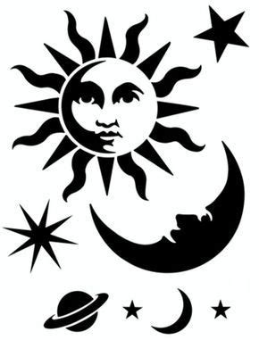 Sun, Moon, Stars, stencil - A4/A5/A6 | eBay | Silhouette stencil, Stencil art, Star stencil