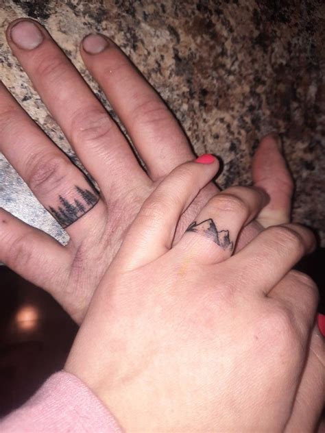 Couple tattoo, finger tattoo, mountain tattoo, tree tattoo, outdoorsy ...