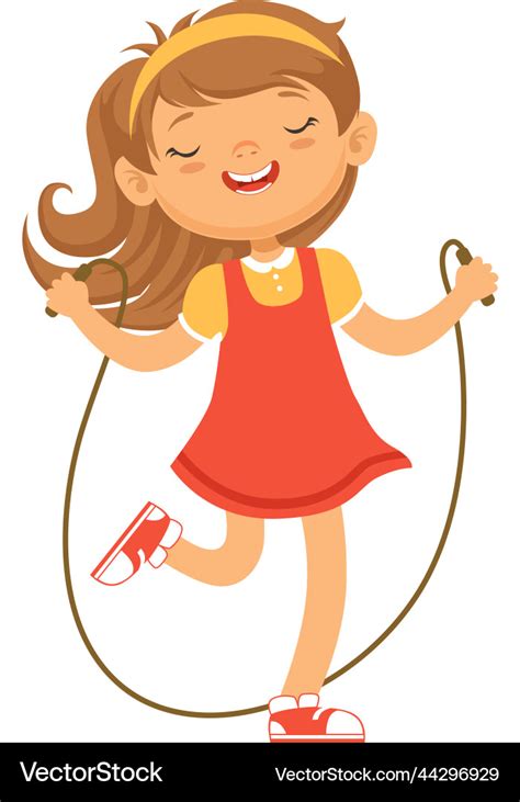 Girl jumping with skipping rope cartoon happy kid Vector Image