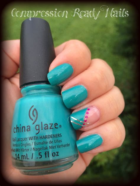 China Glaze "Custom Kicks" with Zoya "Charisma" dotting and silver nail tape. Nude nail ...