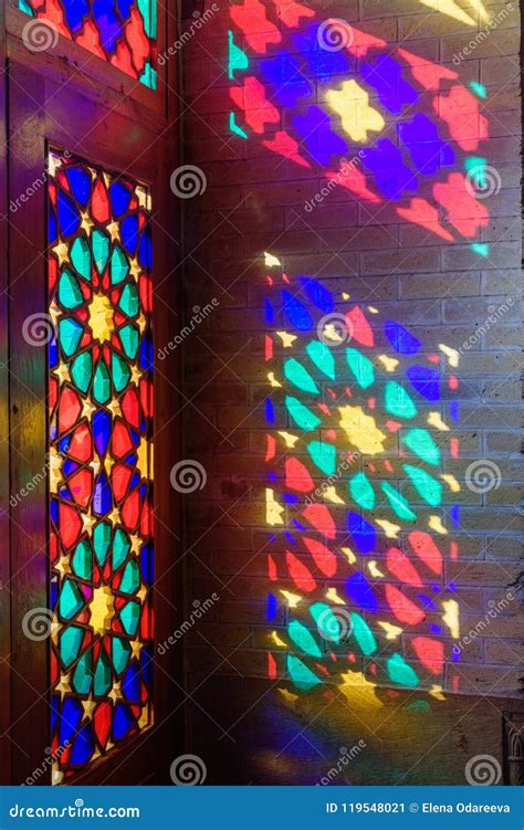 Stained Glass Window of Nasir Ol-Molk Mosque, Also Famous As Pink Mosque. Shiraz. Iran Stock ...