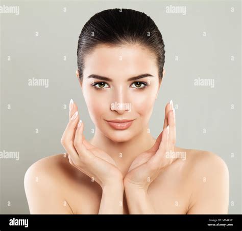 Spa Girl. Beautiful Model Woman with Healthy Skin, Cute Face and French Manicure. Spa Beauty ...