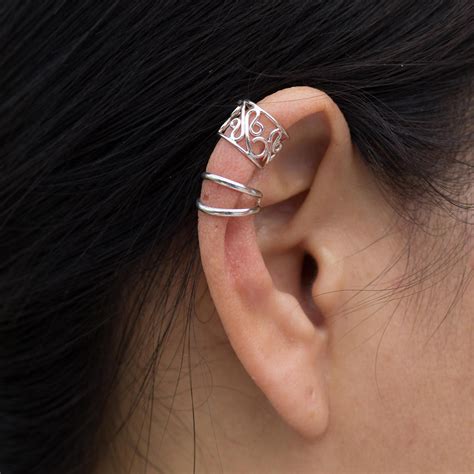 UNICEF Market | Sterling silver ear cuff earrings (Pair) - Sleek Filigree