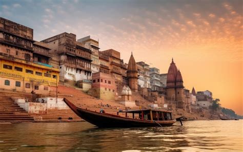 Premium AI Image | Varanasi city ancient architecture View of holy ...