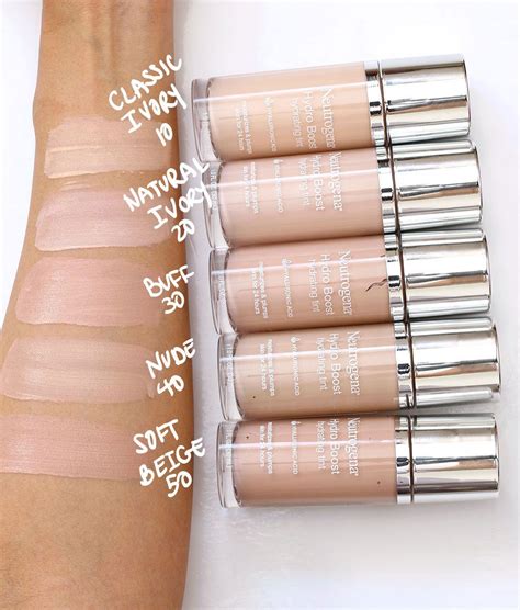 neutrogena hydro boost hydrating tint foundation swatches 10 classic ivory, 20 natural ivory, 30 ...