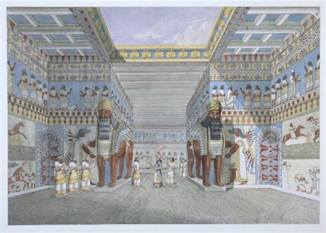 A Hall In An Assyrian Temple Or Palace, Restored From Actual Remains ...