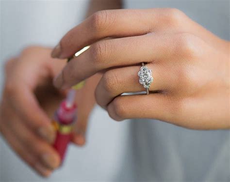 14K Rose Gold Art Deco Inspired Flower Halo Engagement Ring