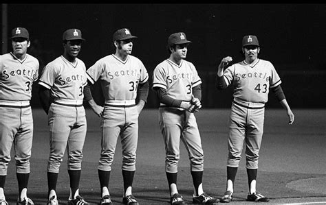 1977 Mariners - (L to R) Paul Mitchell, Leroy Stanton, Mike Kekich, Bill Laxton and Enrique Romo ...