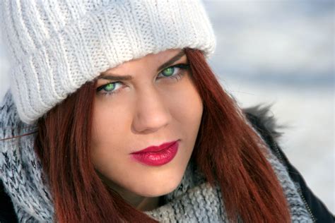 Free Images : winter, girl, fur, model, color, fashion, blue, clothing, lady, smile, red hair ...
