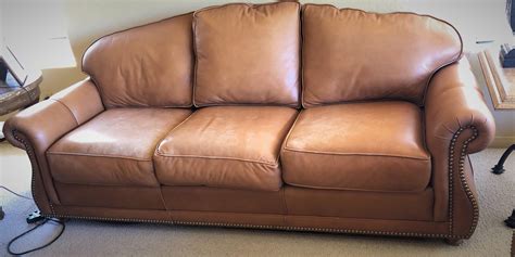 Sold Price: Heritage Rustic Brown Leather Couch With Brass Nailhead ...