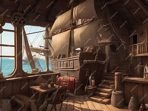 Premium AI Image | Pirate ship cabin