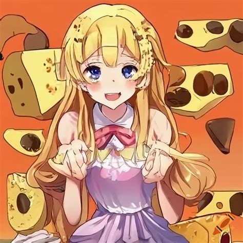 Cute anime girl surrounded by cheese on Craiyon