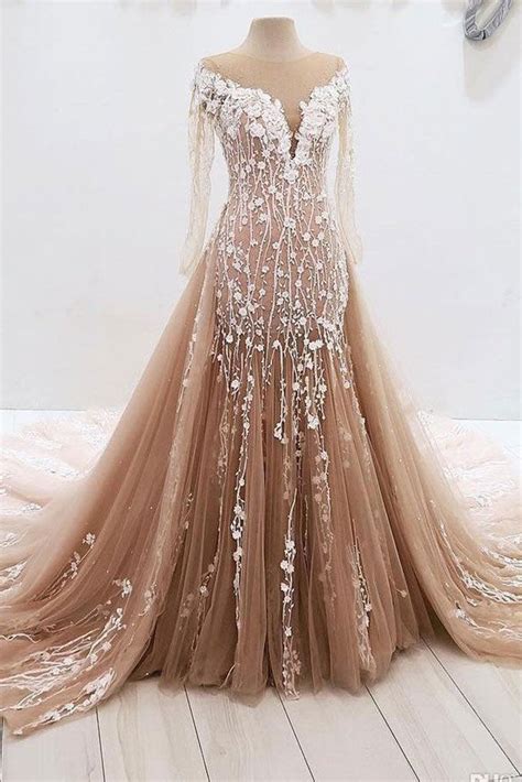 Champagne tulle lace long prom dress, champagne tulle evening dress – dresstby